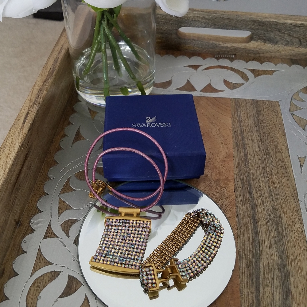 AUTHENTIC RARE Vintage Swarovski Mesh Aurora Borealis SET Necklace & Bracelet - Picture 11 of 17